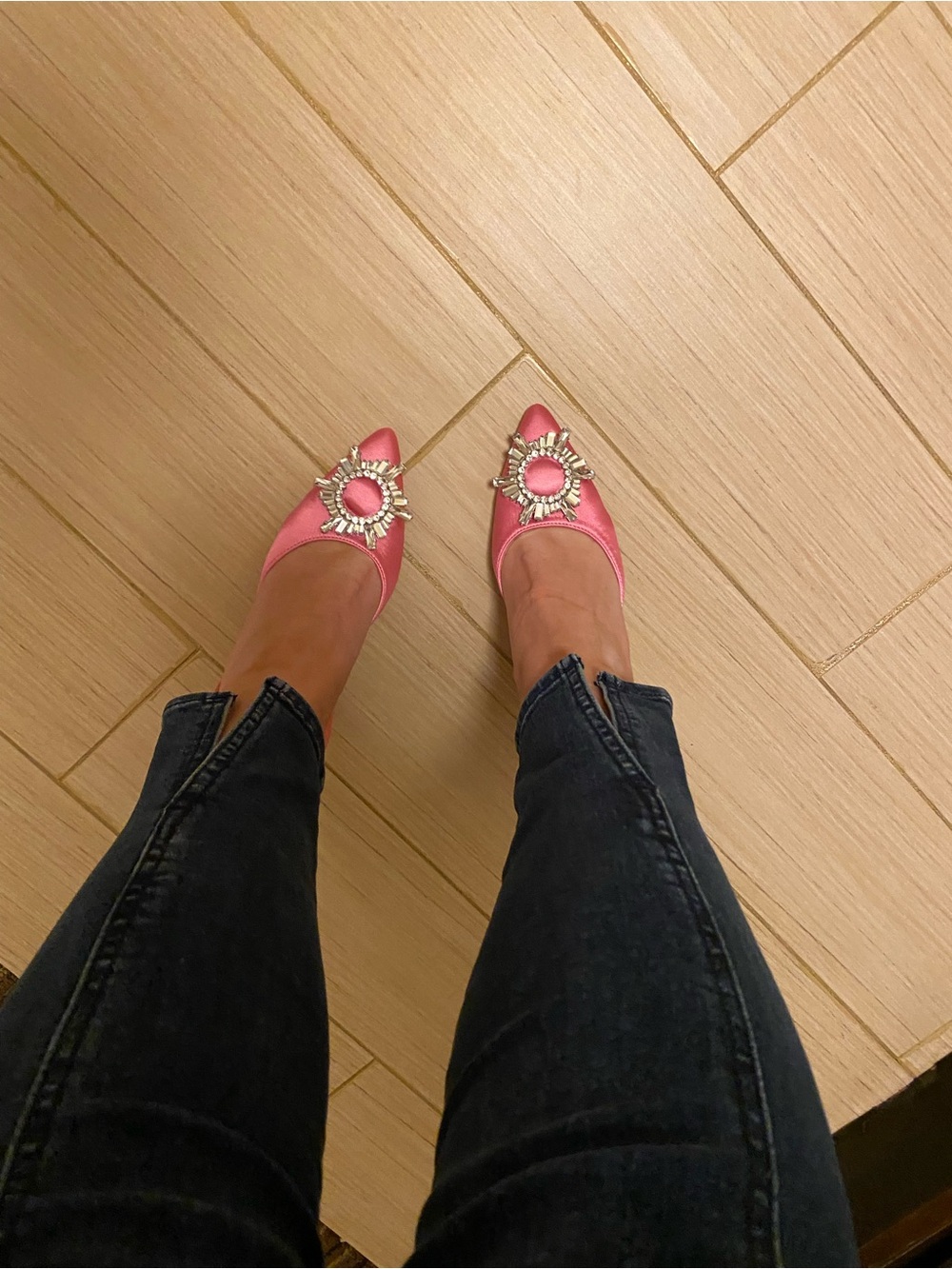 Pink Satin Pointed Toe Embellished Heels